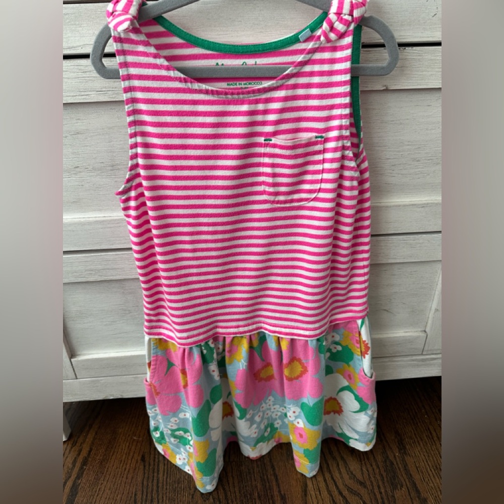 Mini Boden Striped Pink and Floral Kids Dress Size 5-6